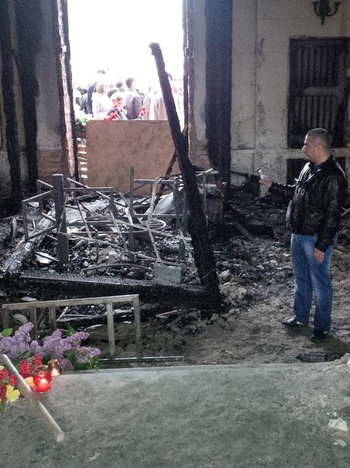 Das ausgebrannte Foyer des Gewerkschaftshauses in Odessa