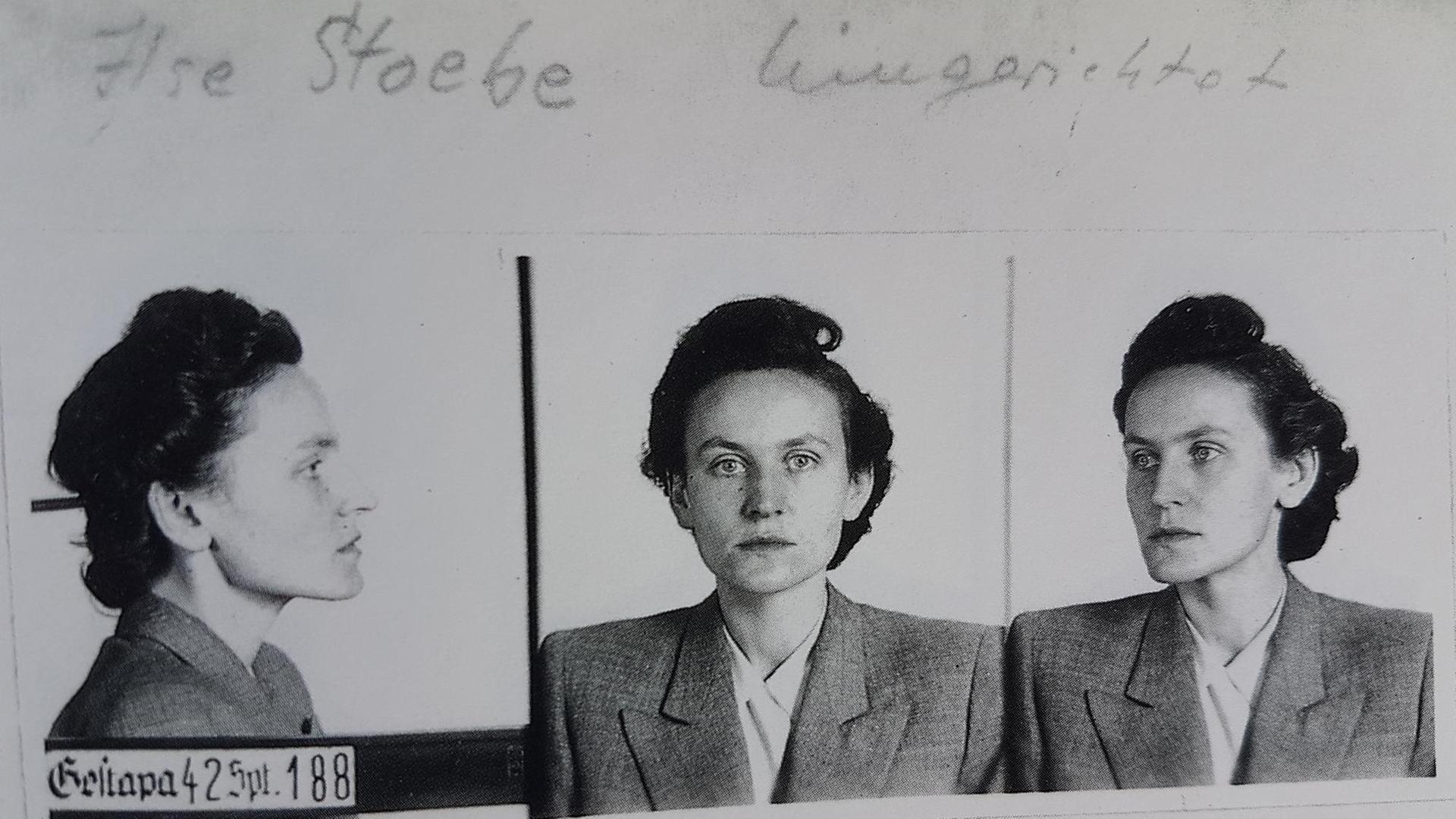 Ilse Stöbe, aus dem Buch "Erfasst? Gestapo-Album zur Roten Kapelle", mit Bleistift-Notizen aus der Nachkriegszeit