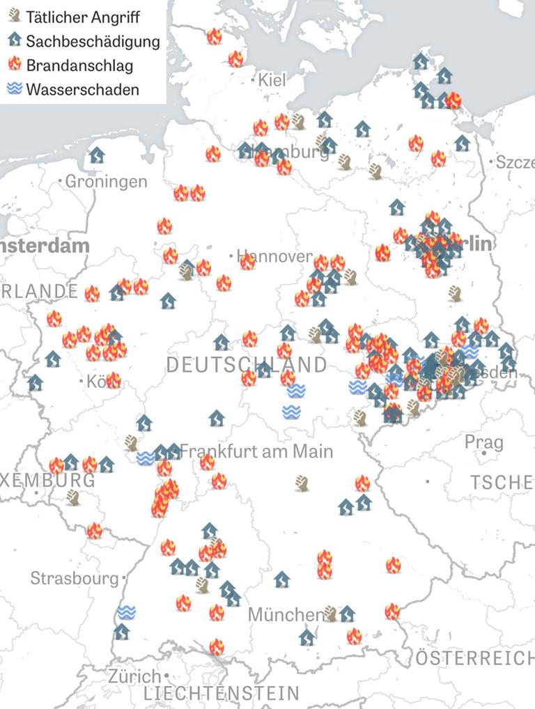 In ganz Deutschland sind zahlreiche Flüchtlingsunterkünfte angegriffen worden (02.12.2015).