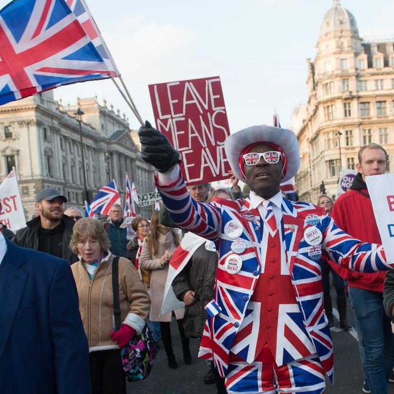 Pro brexit protestors march outside Parliament Square, London, England, UK on Thursday 31 October 2019 on the day the UK was supposed to leave the EU after the EU agreed to an extension to January 31 2020. Picture by Justin Ng/UPPA/Avalon. |