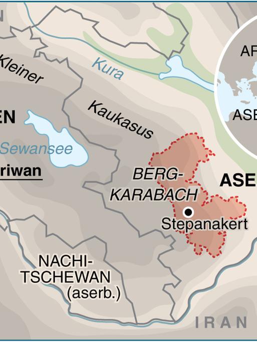 Eine Landkarte des Konfliktgebietes Berg-Karabach im Südkaukasus.