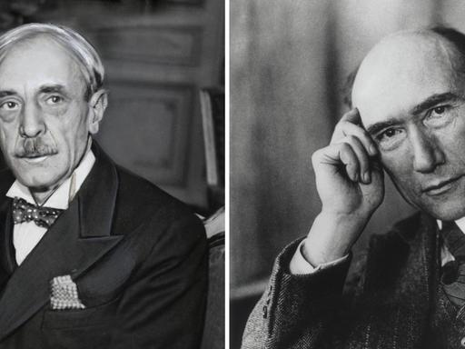 Collage von zwei historischen Fotos: Paul Valéry, 1935 und André Gide, ca. 1930.