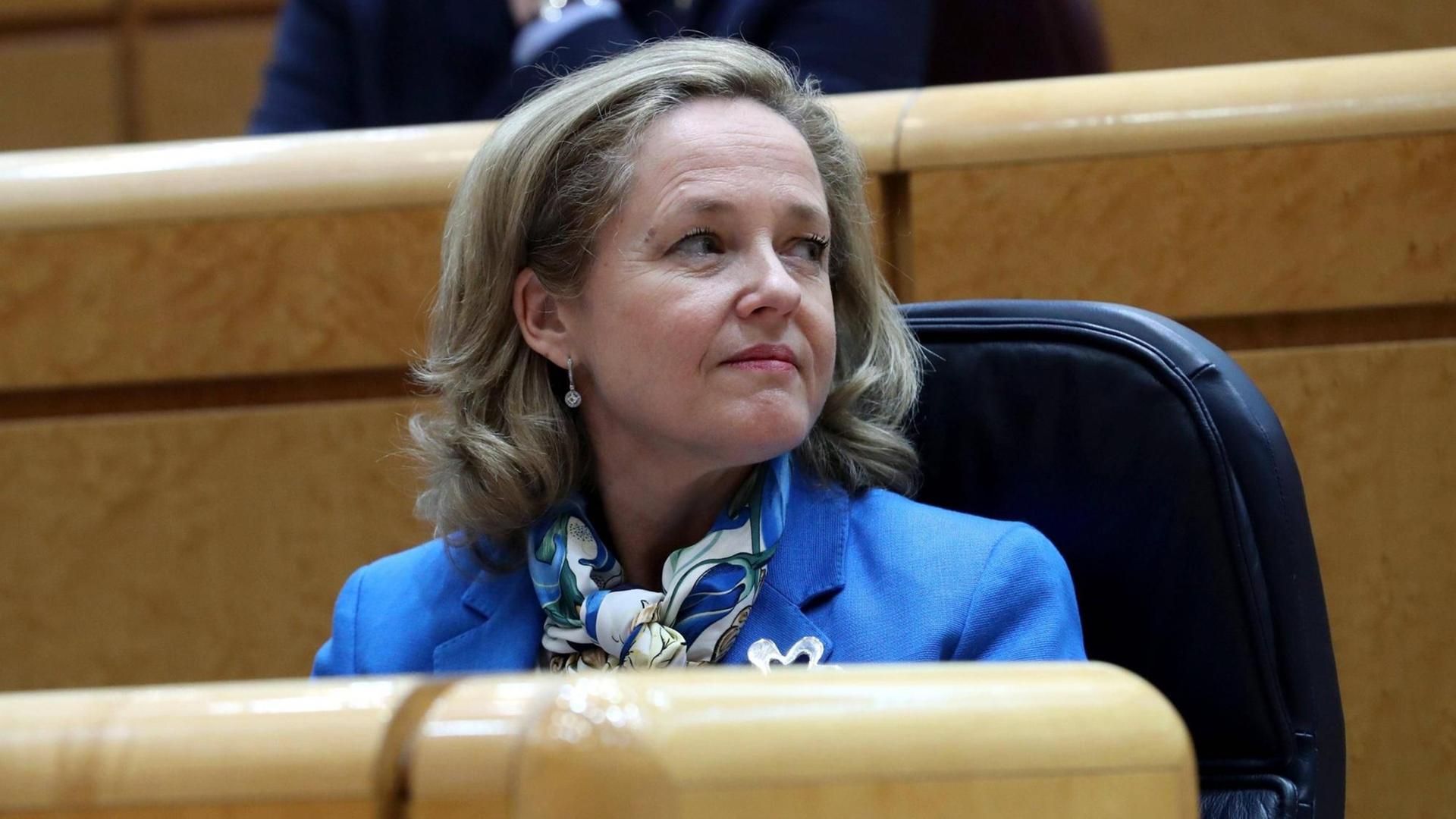 Nadia Calviño, Wirtschaftsministerin Spaniens seit dem 7. Juni 2018 in einer Sitzreihe im spanischen Parlament, am 9. Oktober 2018. Nadia Calviño, Wirtschaftsministerin Spaniens seit dem 7. Juni 2018 in einer Sitzreihe im spanischen Parlament, am 9. Oktober 2018.