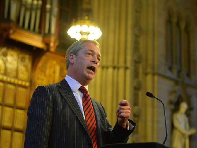 UKIP-Chef Nigel Farage bei einer Rede in Manchester, September 2013