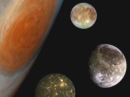 Jupiter mit seinen vier größten Monden (Montage)