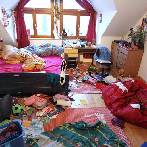 Das unaufgeräumte Zimmer eines elf-jährigen Mädchens aufgenommen in Isny (Schwaben) (Foto vom 26.03.2011). Foto: Karl-Josef Hildenbrand dpa/lsw