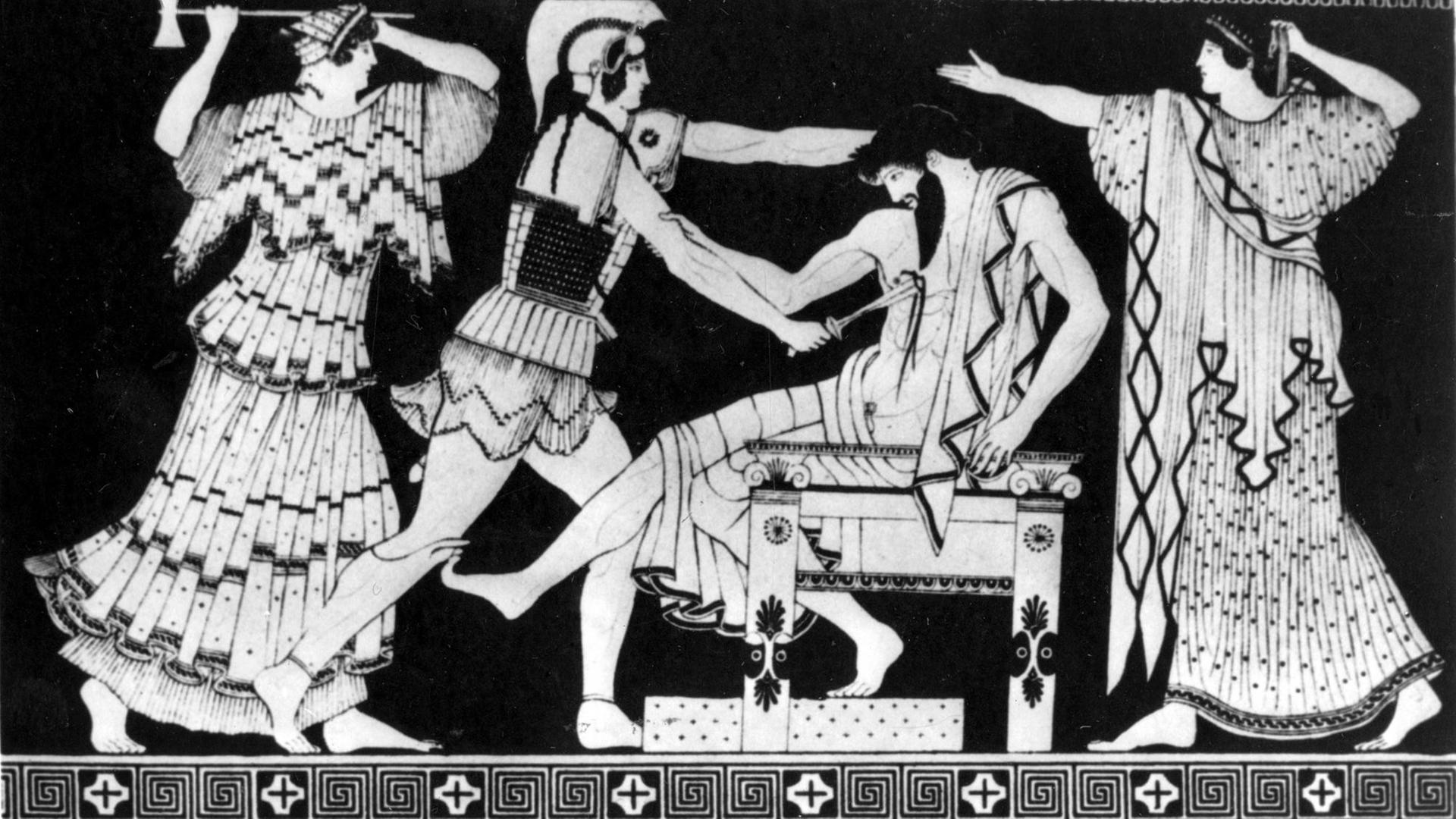 Eine antike Darstellung der Ermordung des Agamemnon