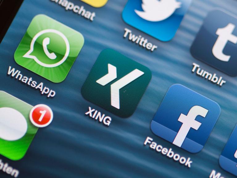 Auf dem Display eines Smartphones sind App-Logos zu sehen.