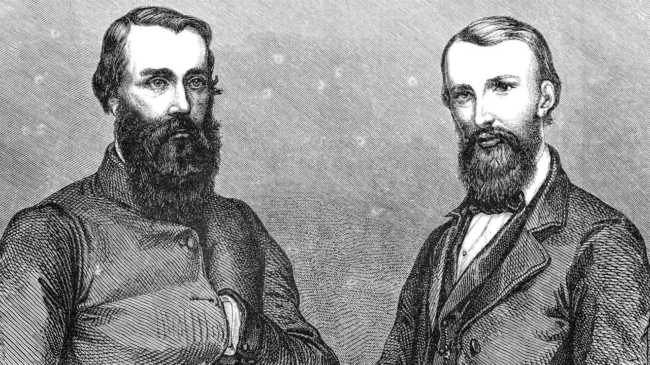 Robert O'Hara Burke (1821-1861) und William John Wills (1834-1861) - digitale Reproduktion eines Originaldrucks aus dem 19. Jahrhundert.