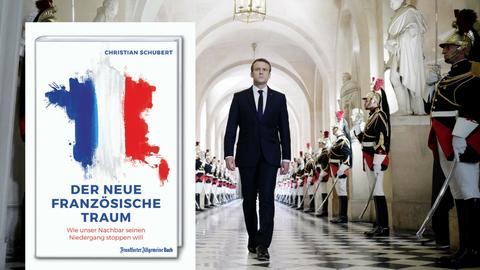 Im Hintergrund: Der französische Präsident Emmanuel Macron auf dem Weg zu seiner Grundsatzrede im Schloss von Versailles am 3. Juli 2017.