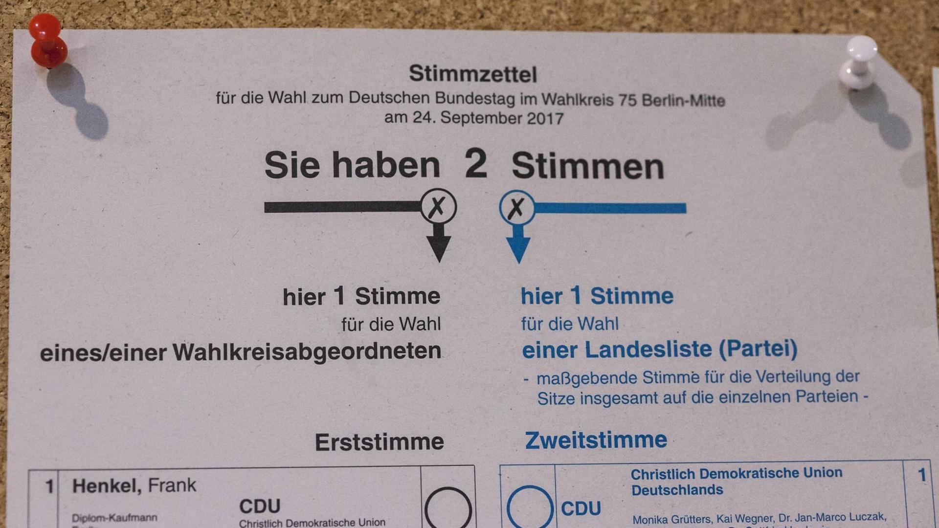 Ein Wahlzettel zur Bundestagswahl 2017
