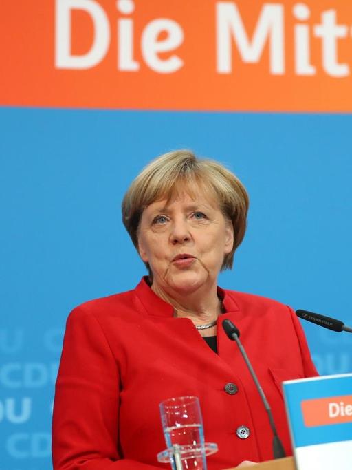 Bundeskanzlerin Angela Merkel bei einer Pressekonferenz in der CDU-Parteizentrale in Berlin