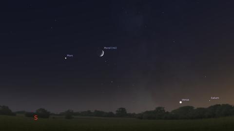 Der Mond nähert sich heute Abend unserem äußeren Nachbarplaneten Mars