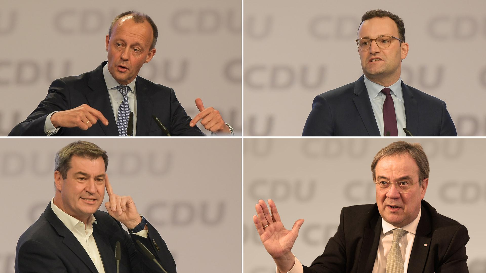 Mögliche Unions-Kanzlerkandidaten Friedrich Merz, Jens Spahn, Markus Söder, Armin Laschet