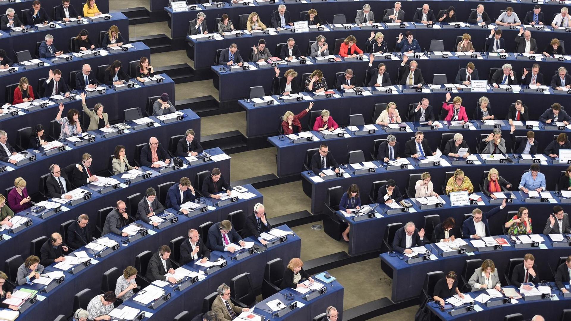 Die Weitwinkel-Aufnahme zeigt Mitglieder des Europäischen Parlaments bei der Abstimmung.