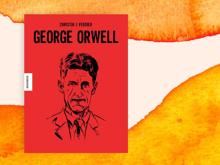 Rotes Buchcover mit einem im schwarzen Strich gezeichneten Konterfei von George Orwell.