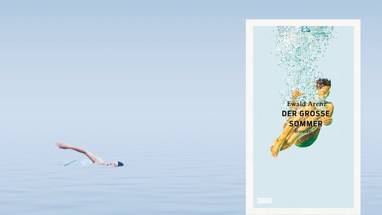 Das Cover von Ewald Arenz: „Der grosse Sommer“ vor einer Wasserfläche mit Schwimmer