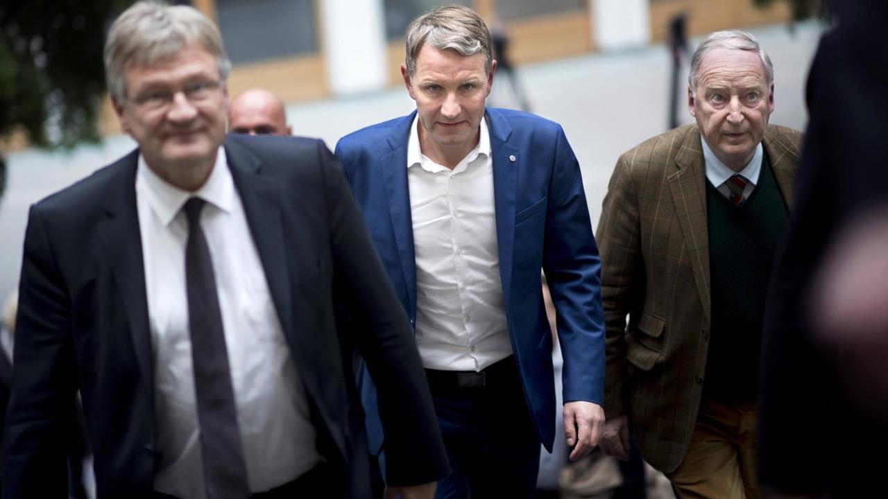 Jörg Meuthen, Parteivorsitzender der AfD, Björn Hoecke und Alexander Gauland (v.l.n.r.)