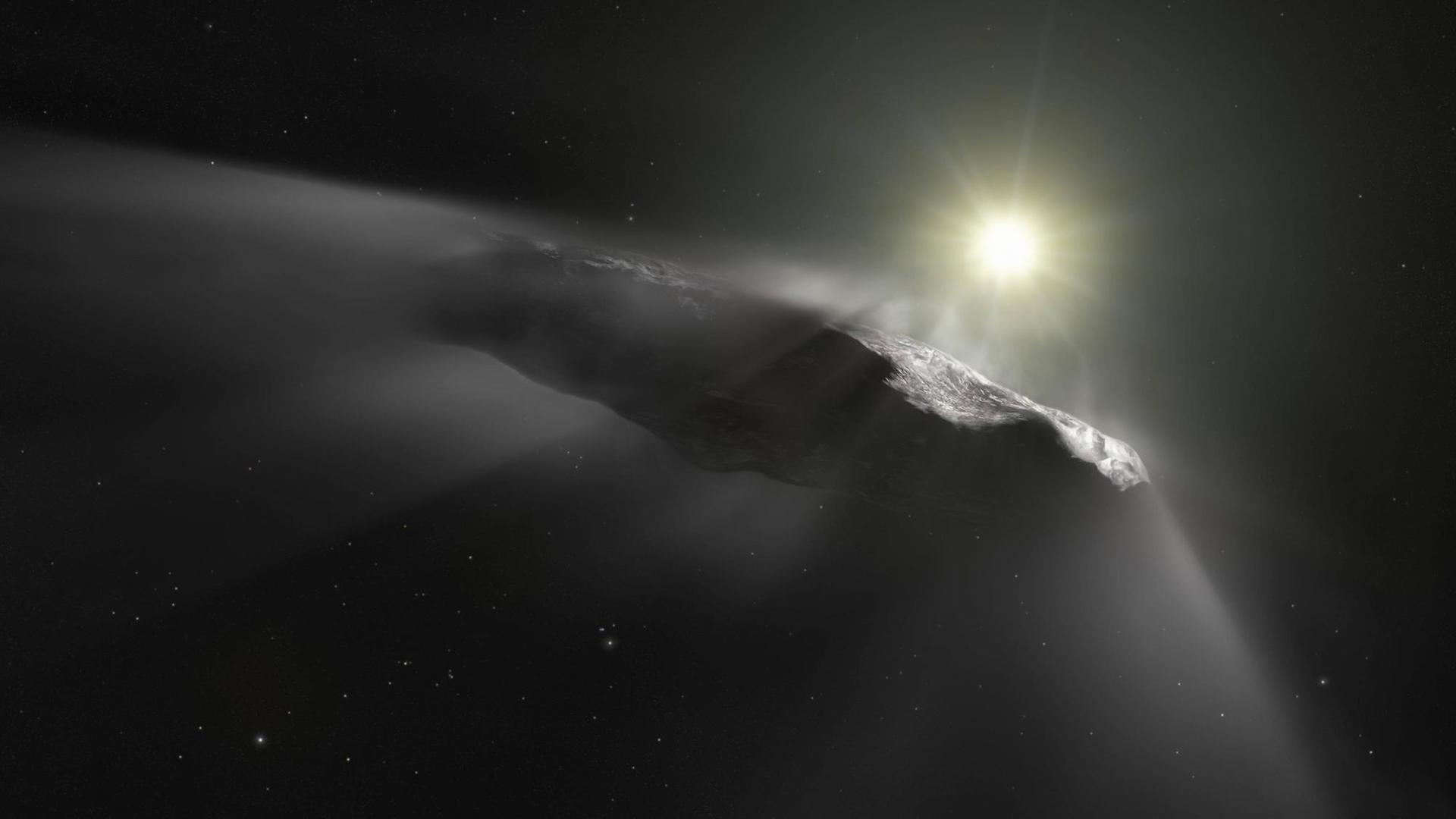 June 19, 2019 - France - Artist impression shows the first interstellar object discovered in the Solar System Oumuamua. Comet Interceptor has been selected as ESA s new fast-class mission in its Cosmic Vision Program. Comprising three spacecraft, it will be the first to visit a truly pristine comet or other interstellar object that is only just starting its journey into the inner Solar System. The mission will travel to an as-yet undiscovered comet, making a flyby of the chosen target when it is on the approach to Earth s orbit. Its three spacecraft will perform simultaneous observations from multiple points around the comet, creating a 3D profile of a dynamically new object that contains unprocessed material surviving from the dawn of the Solar System. France PUBLICATIONxINxGERxSUIxAUTxONLY - ZUMAz03_ 20190619_sha_z03_375 Copyright: xHubblex