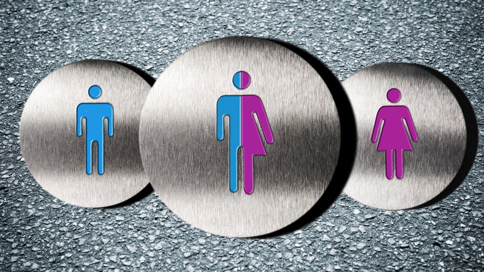 Piktogramm von Mann und Frau gemischt, Intersexualität