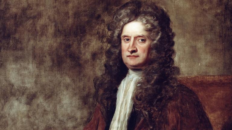 Der Physiker und Philosoph Sir Isaac Newton auf einem Gemälde der Royal Society, London