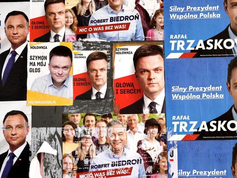 Wahlplakate in Polen zum ersten Durchgang der Präsidentenwahl 2020.