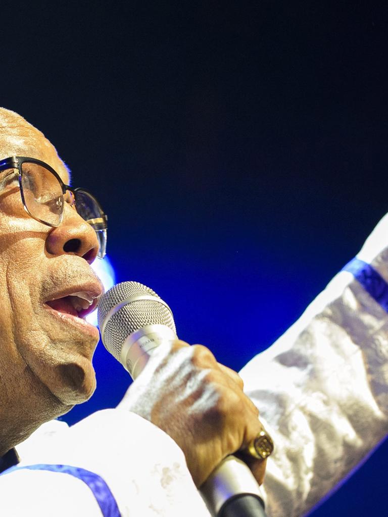 US music producer Quincy Jones performs on the stage of the Auditorium Stravinski during a show organized by U.S. music producer Quincy Jones at the 50th Montreux Jazz Festival, in Montreux, Switzerland, 08 July 2016