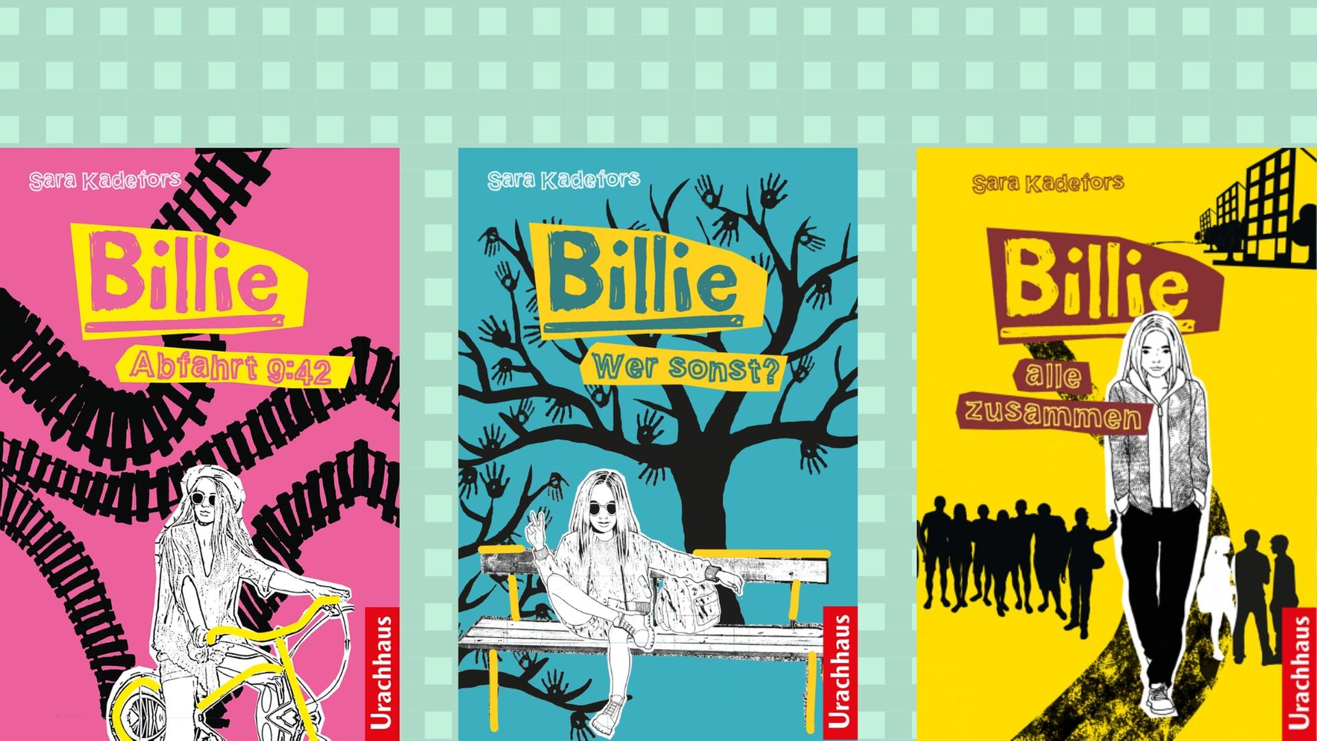 Buchcover: Sara Kadefors: "Billie", "Billie - wer sonst" und "Billie - Alle zusammen"