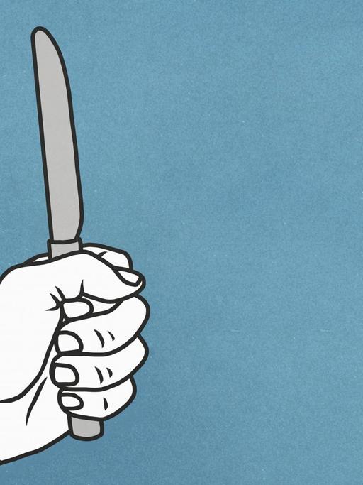Illustration einer geballten Faust, die eine Messer umfasst.