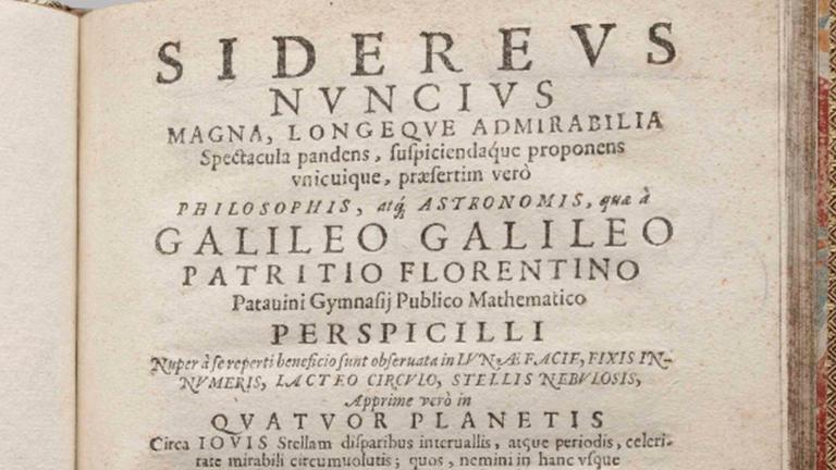 Epochales Werk für die Astronomie: Titelseite des Sidereus Nuncius von Galileo Galilei