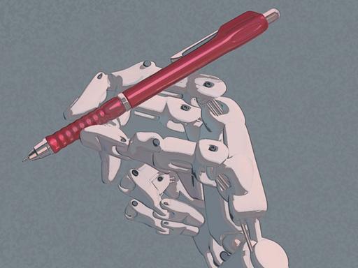 Eine Roboter-Hand mit Kugelschreiber.