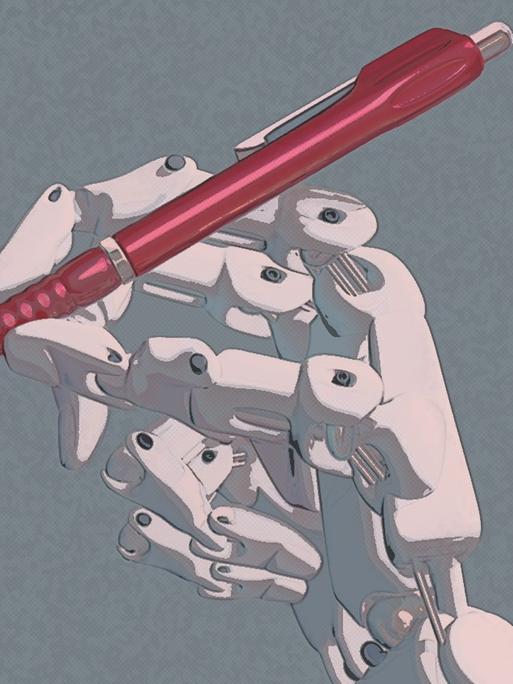 Eine Roboter-Hand mit Kugelschreiber.