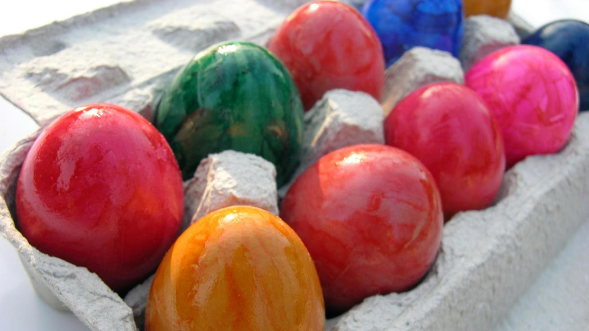 Bunte Ostereier im Eierkarton Bunte Ostereier im Eierkarton