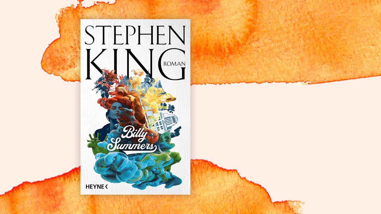 Das Cover des Krimis von Stephen King, "Billy Summers", auf orange-weißem Grund.