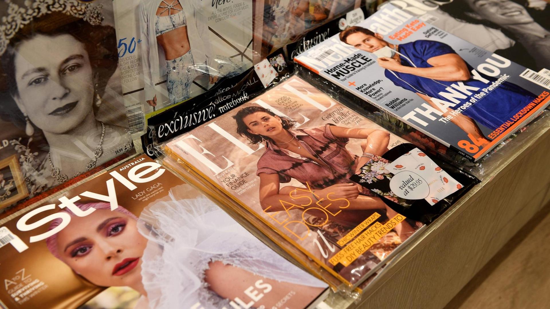 "In Style", "Elle" und "Men's Health" - Titel des Bauer-Verlags im Juli 2020 in einer Auslage in Sydney
