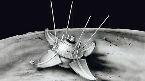Luna 9 auf der Mondoberfläche (Zeichnung)
