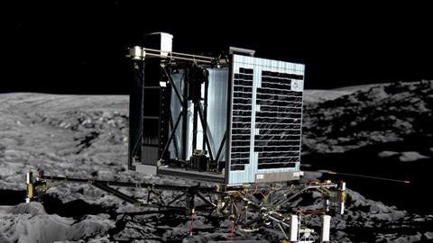 So sieht "Rosettas" Landeeinheit "Philae" aus, die sich am 12. November 2014 von der Muttersonde lösen und auf die Oberfläche des Kometen Tschurjumow-Gerassimenko hinabsinken soll.