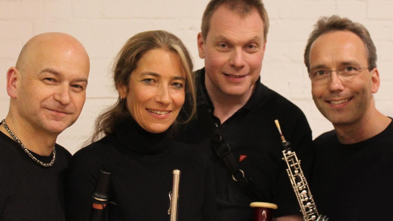 Bernhard Nusser, Frauke Ross, Jörg Petersen und Martin Kögel mit ihren Blasinstrumenten