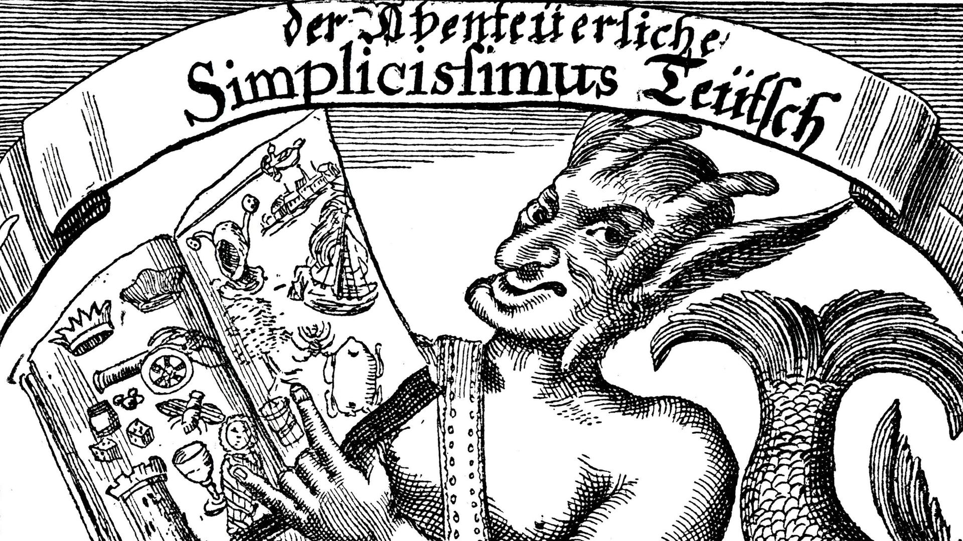 Illustration aus Grimmelshausens Simplicissimus, ein Kupferstich von 1669. Illustration aus Grimmelshausens Simplicissimus, ein Kupferstich von 1669.