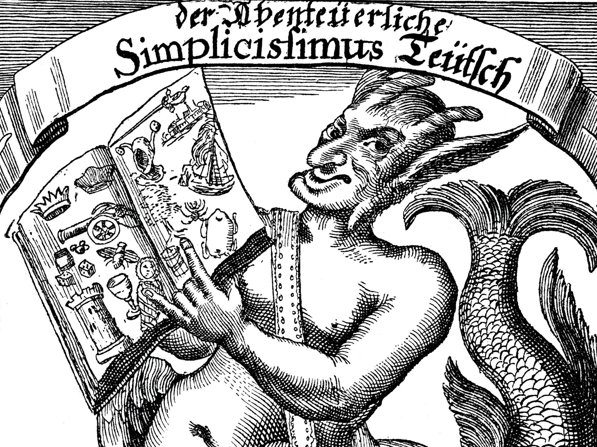 Illustration aus Grimmelshausens Simplicissimus, ein Kupferstich von 1669. Illustration aus Grimmelshausens Simplicissimus, ein Kupferstich von 1669.