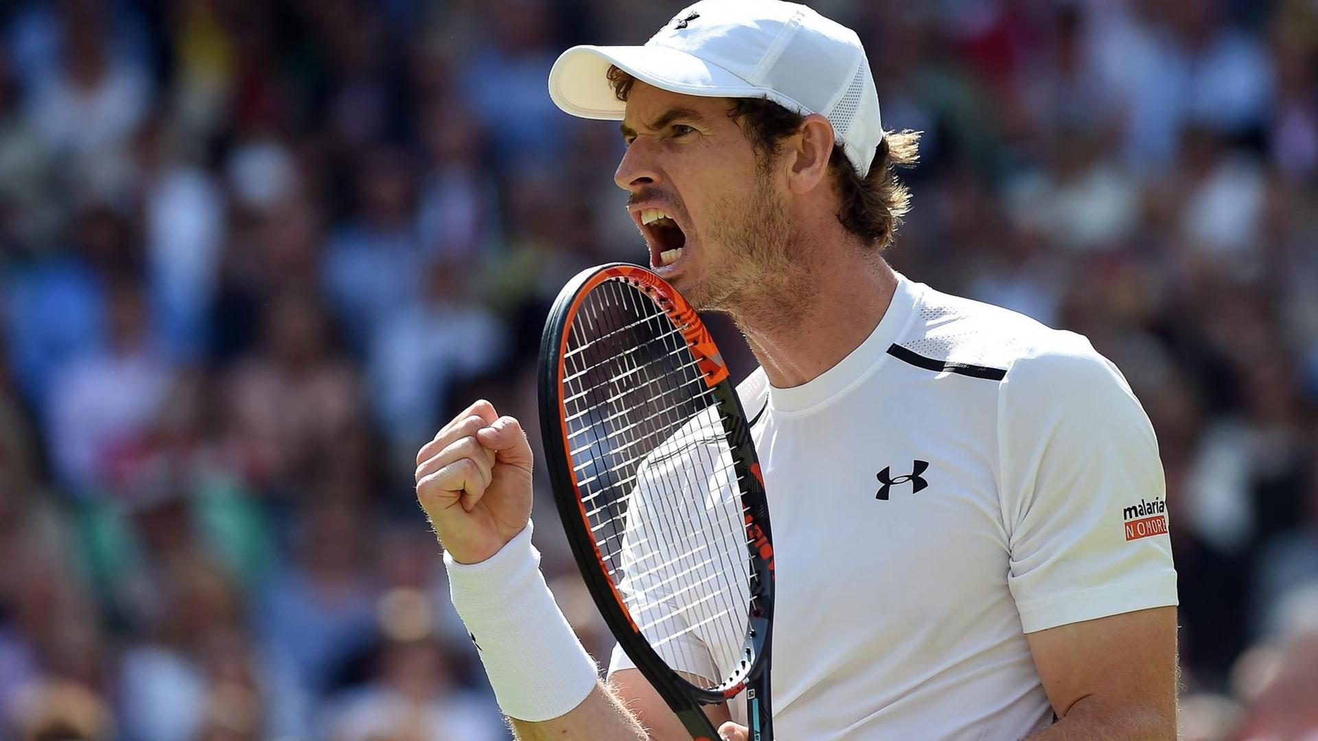 Der britische Tennisprofi Andy Murray jubelt über seinen Erfolg in Wimbledon. 