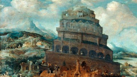 Turmbau zu Babel, Jan van Scorel (1495-1562), zugeschrieben, Öl auf Holz.