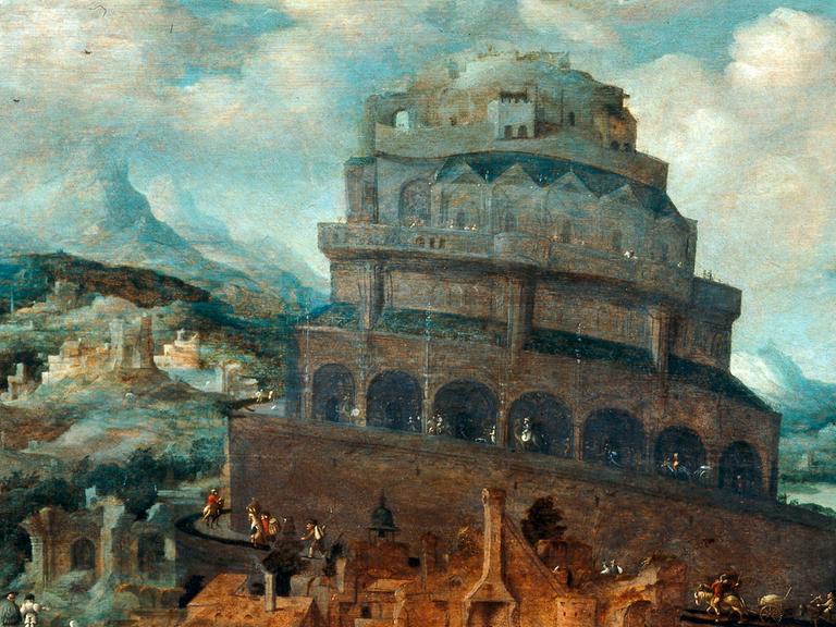 Turmbau zu Babel, Jan van Scorel (1495-1562), zugeschrieben, Öl auf Holz.