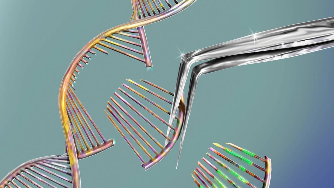 Illustration einer Schere, die ein DNA Molekül modifiziert.