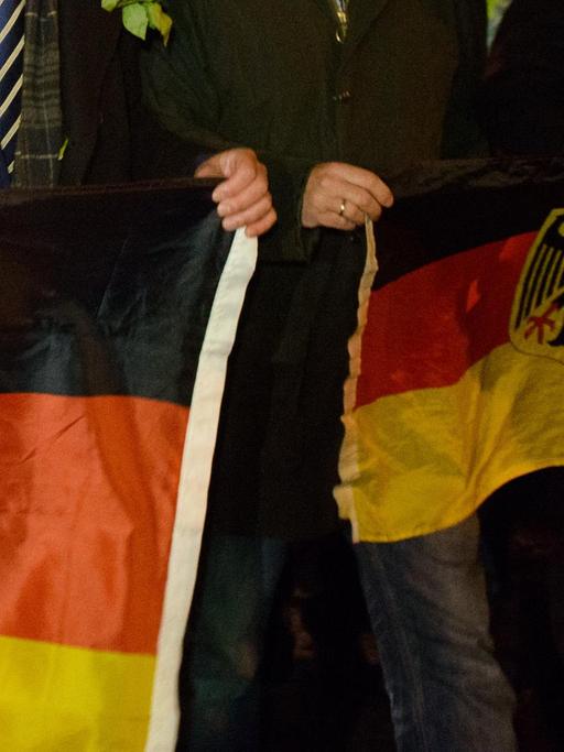 Mitglieder und Anhänger der AfD mit Deutschlandfahnen bei einer Demonstration