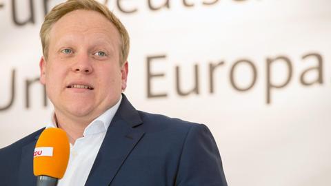 Tilman Kuban, Bundesvorsitzender der Jungen Union (JU) bei einer CDU-Wahlkampfveranstaltung zur Europawahl