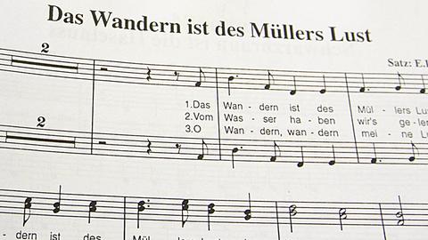 Die Noten eines der bekanntesten deutschsprachigen Volkslieder: Das Wandern ist des Müllers Lust.