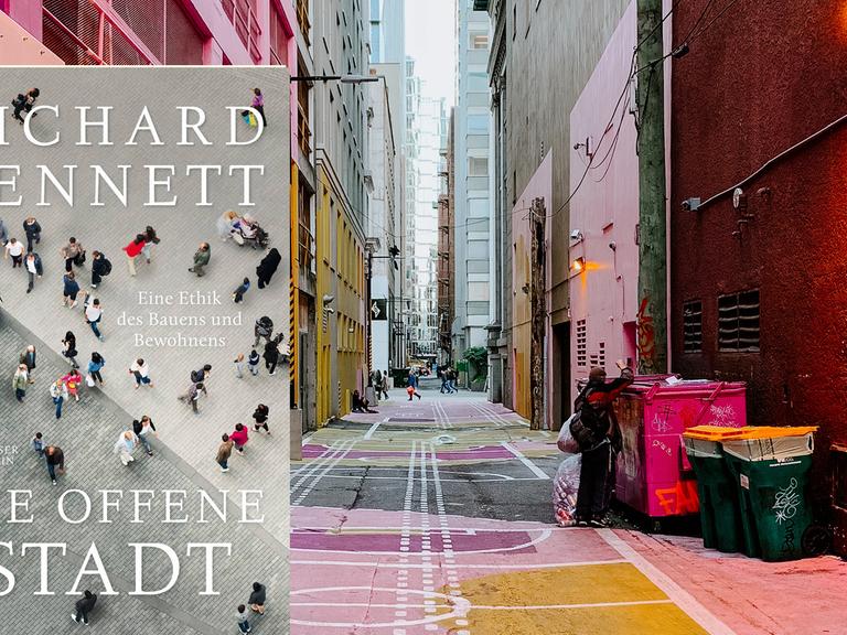 Das Cover von Richard Sennetts Buch "Die offene Stadt". Im Hintergrund ist eine bunt angemalte Straße in Vancouver zu sehen.