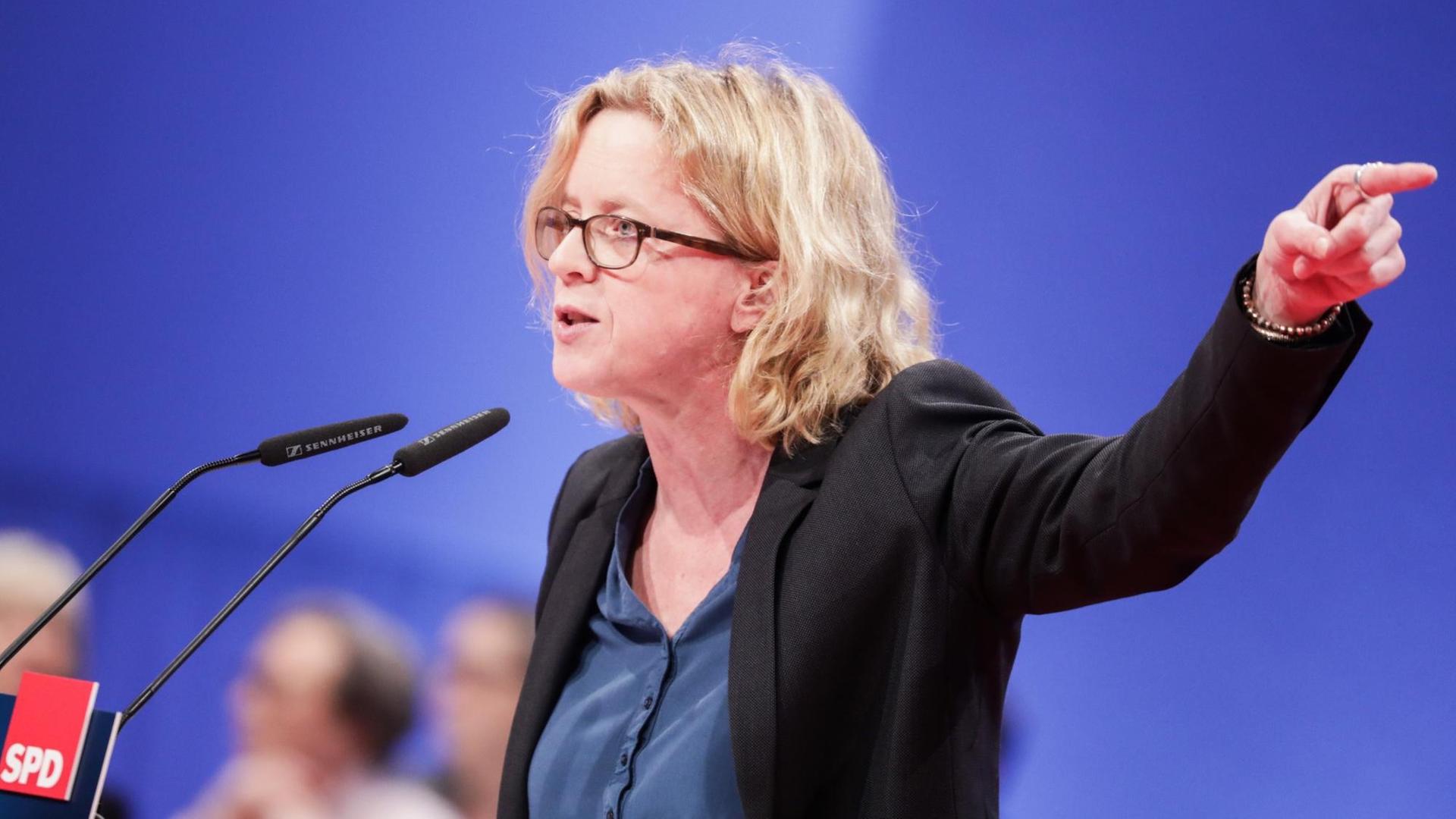 Die Landesvorsitzende der Bayern-SPD und Stellvertretende Vorsitzende der SPD, Natascha Kohnen, spricht am 21.01.2018 beim SPD-Sonderparteitag in Bonn