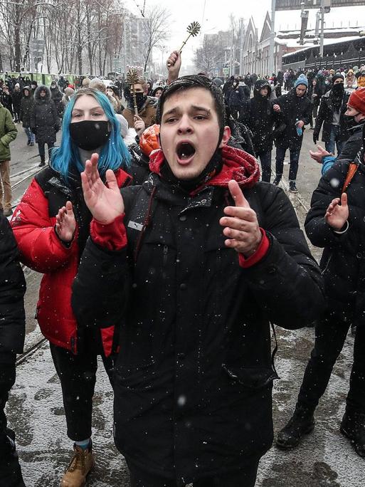 Demonstration am 31. Januar in Moskau gegen die Verhaftung von Alexei Nawalny.